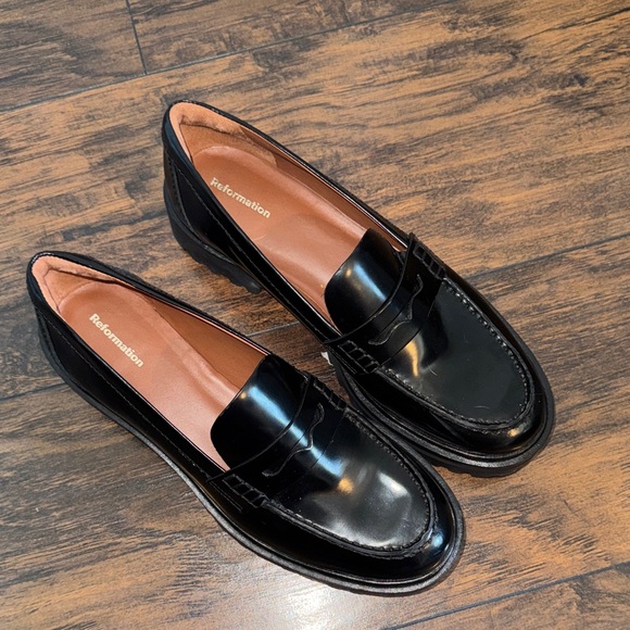 Reformation Shoes - Reformation Glossy Black Loafers